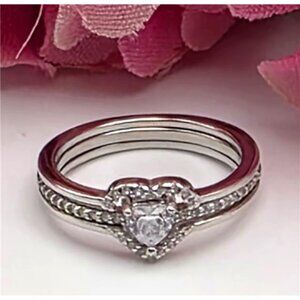 Sterling Silver Heart Ring Clear CZ Cubic Zirconia Size 5.5 3mm Band